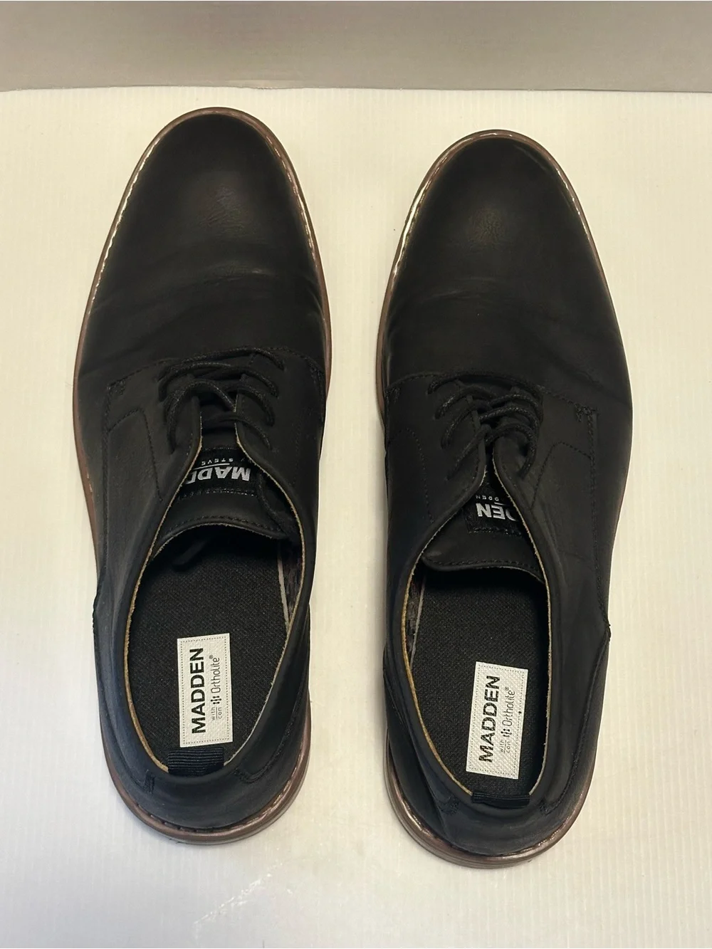 Steve Madden Black Derby Shoes with Brown Welt